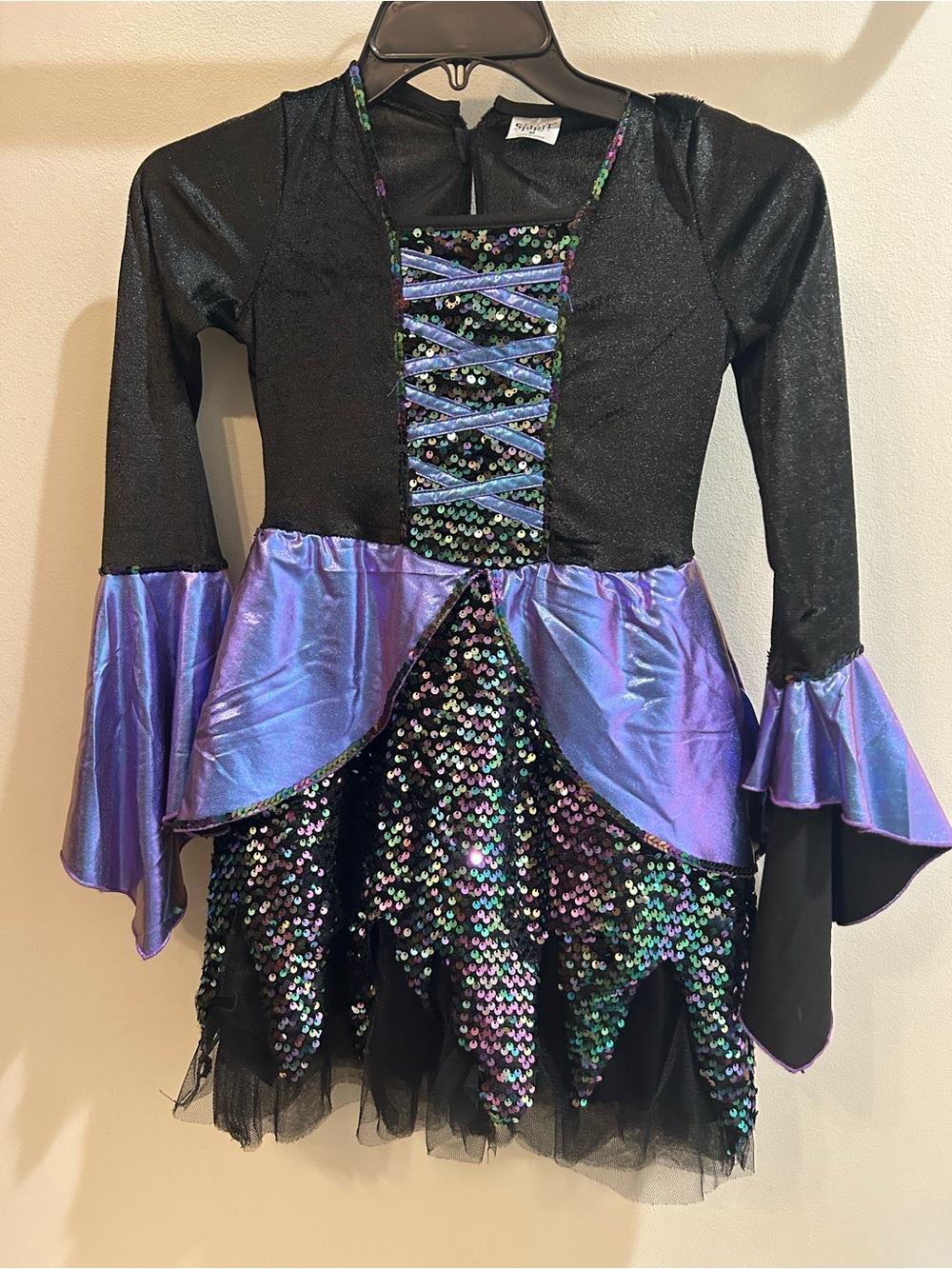 Spirit Girls Black and Purple Sequin Witch Costume Dress